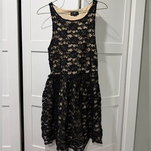 Black Lace Mini Dress with Nude Lining
